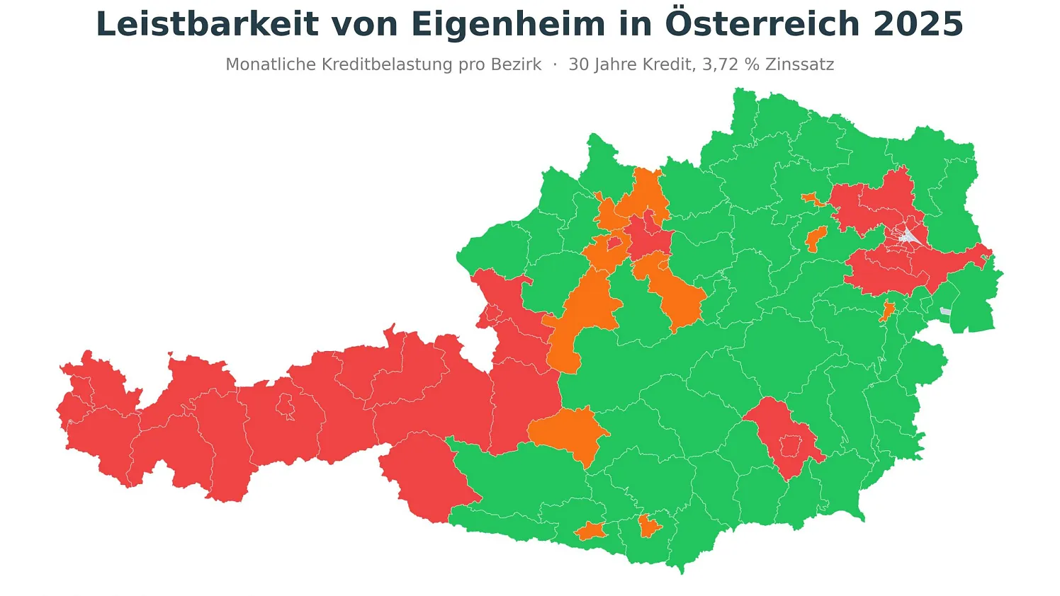 Leistbarkeit von Eigenheimen Österreichkarte