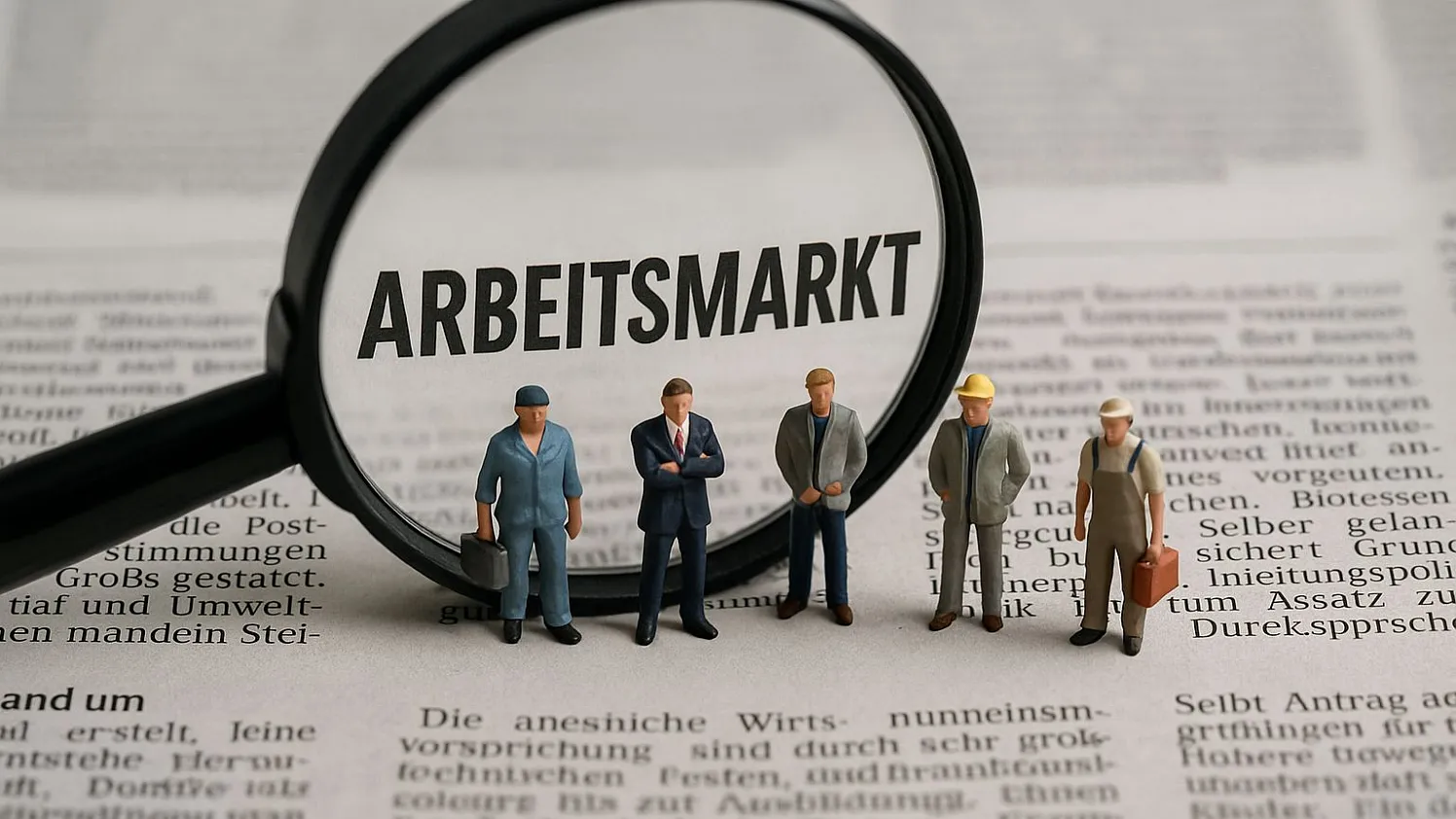 Symbolbild Arbeitsmarkt Lupe Zeitung