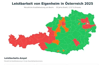 Leistbarkeit von Eigenheimen Österreichkarte