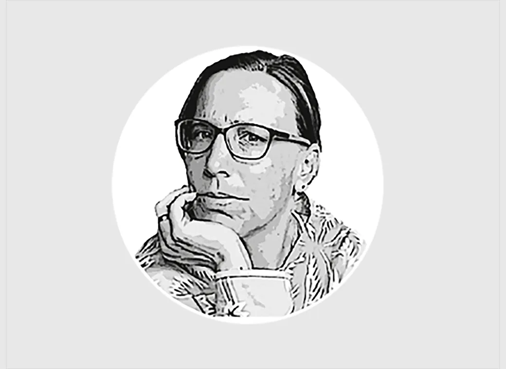 Illustration einer nachdenklichen Person mit Brille, die ihren Kopf auf eine Hand stützt. Sie trägt einen Pullover und blickt direkt in die Kamera.