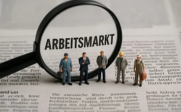 Symbolbild Arbeitsmarkt Lupe Zeitung